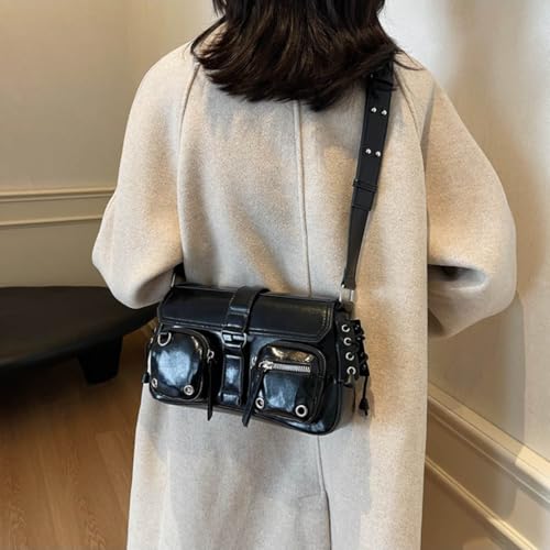 PALAY® Shoulder Bag for Women Black PU Hobo Fashion Dainty Casual Hand Chic Punk Multipocket Zip-up Evening Bag 27x7x16cm 2PCS PALAY® Shoulder Bag for Women Black PU Hobo Fashion Dainty Casual Hand Chic Punk Multipocket Zip-up Evening Bag 27x7x16cm 2PCS